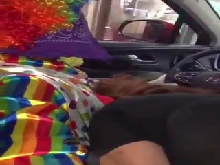Clown gets cock sucked while ordering food