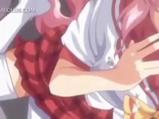 Petite Anime teenager Blowing Large shaft In Close-up