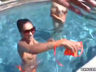 Skin Diamond In Bright Bikini Playing In Pool