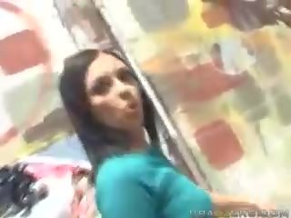 Tremendous brunette teen flashing har boobs and pussy in public